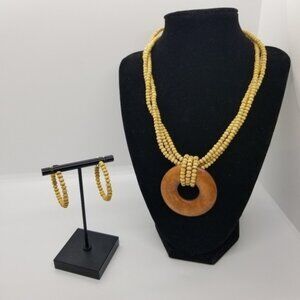 Cookie Lee wooden beaded necklace and hoop earrings set